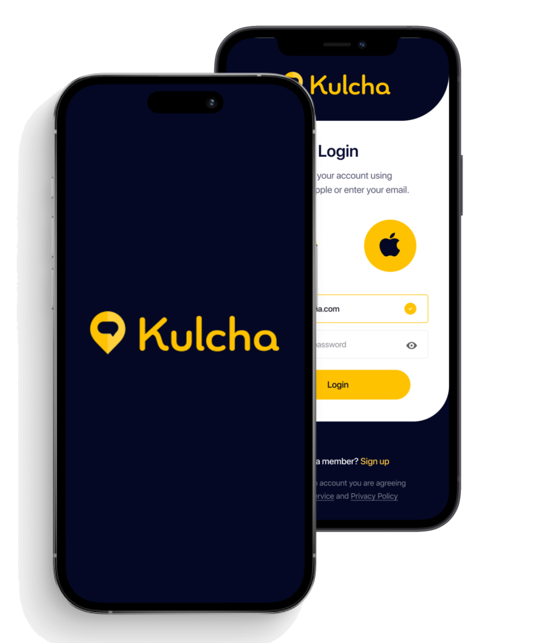 Kulcha splash + login screens