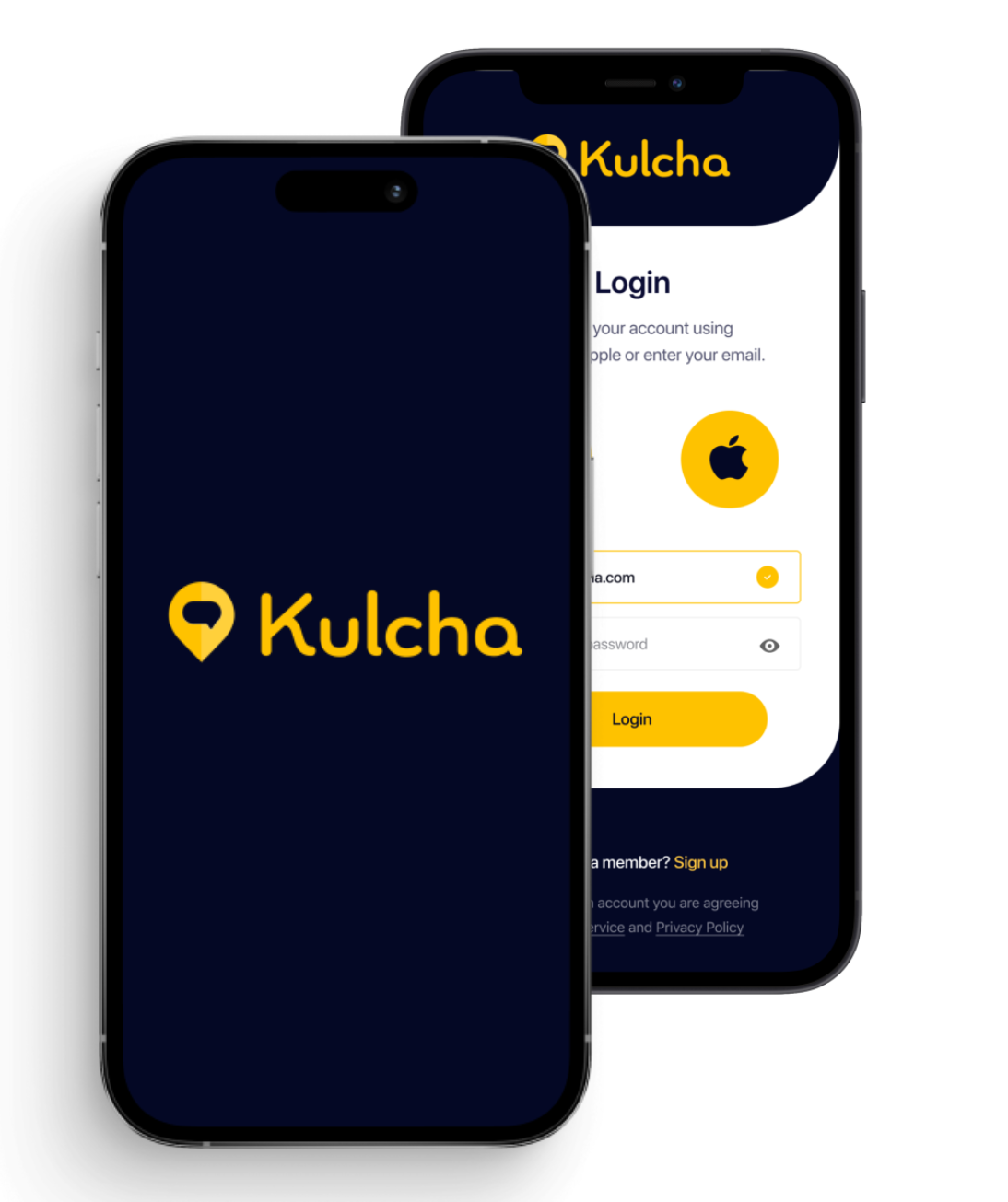 Kulcha splash + login screens